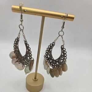 Copper Teardrop Mother of Pearl Chandelier Earrings